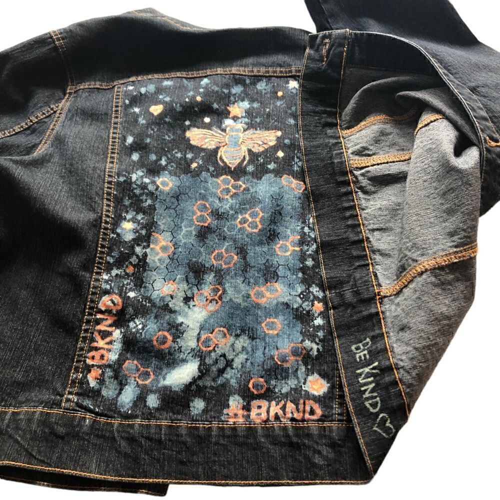 Denim Jacket Be Kind Custom Back Panel - 1XL - Like New Condition Urban flair - Picture 4 of 14